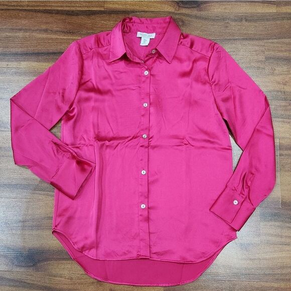 🔸️NWT Rachel Zoe Fuchsia Buttoned Long Sleeve Top Small - Picture 3 of 12